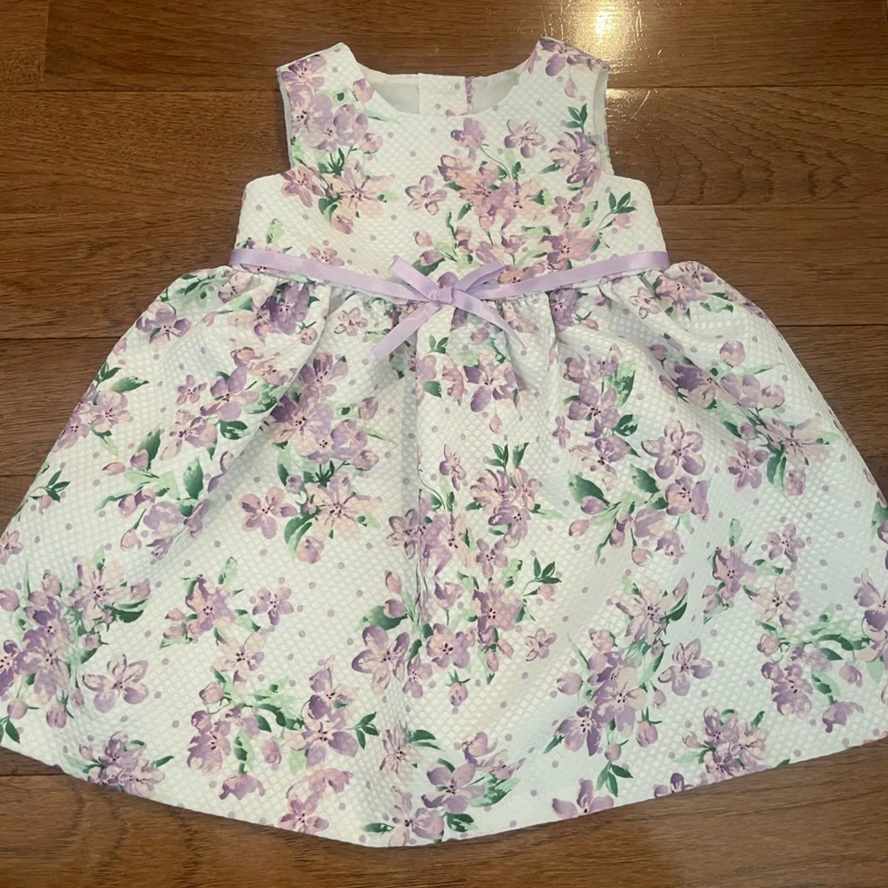 Bonnie Baby Lavender Polka Dot Kids Coat and Matching Floral Dress - Picture 4 of 9